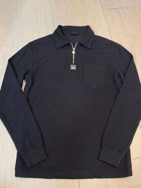 Men's Black Long-Sleeve Half-Zip Polo Sweatshirt